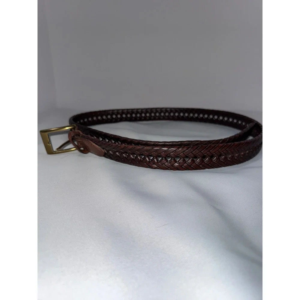 Bass Mens Braided Leather Belt 38 Brown Woven Mahogany Brass Buckle 11GH0401
